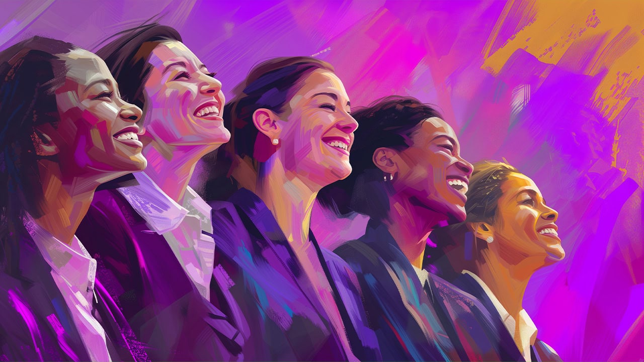 Women's day inspired painting illustration of a group of diverse women.