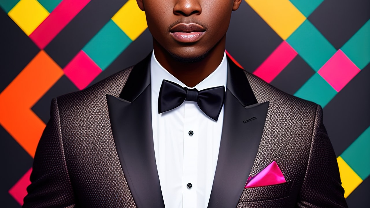 Young African American male wearing dual color tuxedo attending New Jersey formal event.