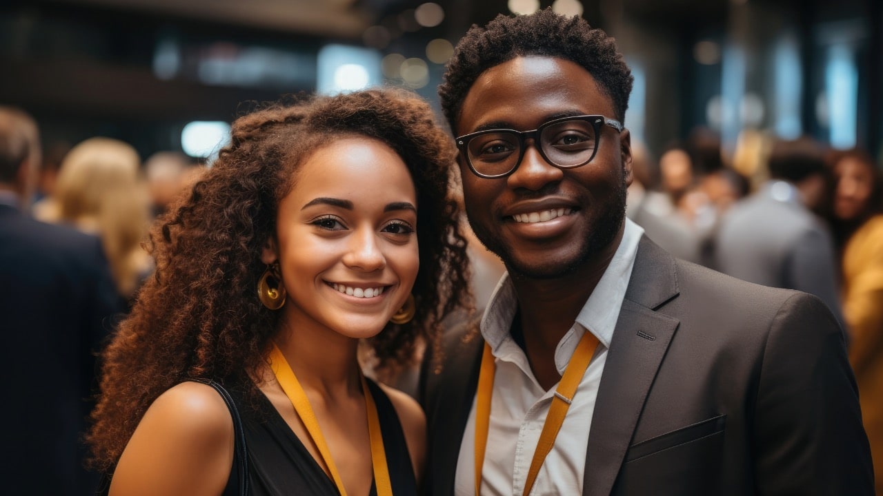 Young black professionals taking a photo at a New Jersey networking event.