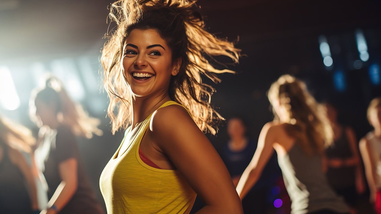 Young lady enjoying herself at a New Jersey fitness dance class. Image produced by More Jersey.